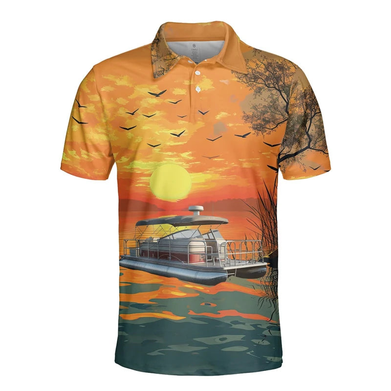 3D Hawaiian Pontoon Yacht Polo Shirts