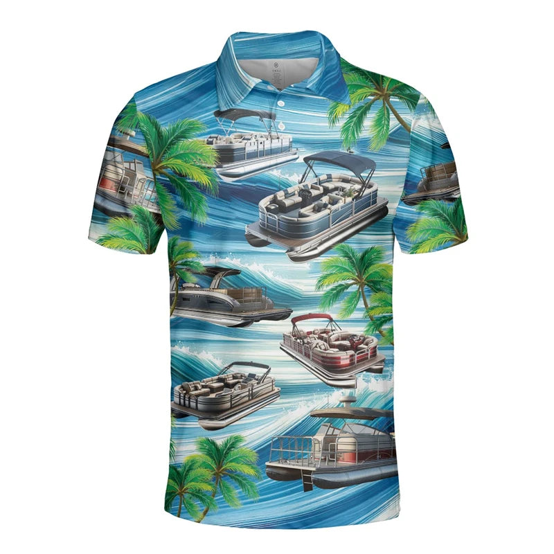 3D Hawaiian Pontoon Yacht Polo Shirts