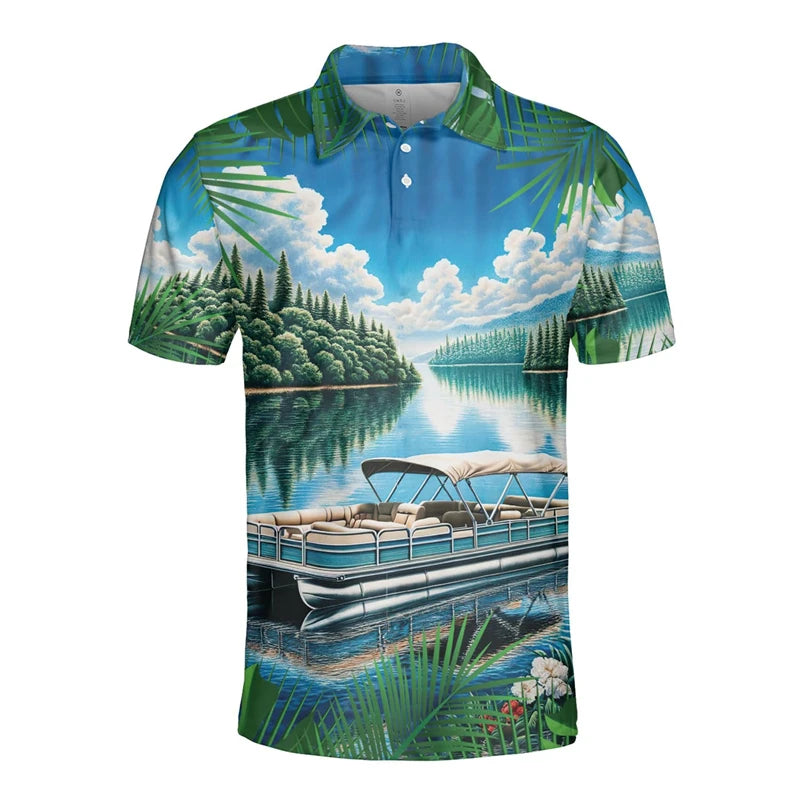 Hawaiian Pontoon Yacht Graphic Polo Shirt