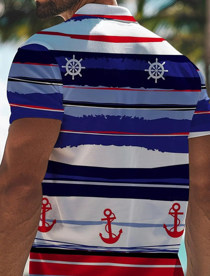 Striped Anchor Casual Polo Shirt